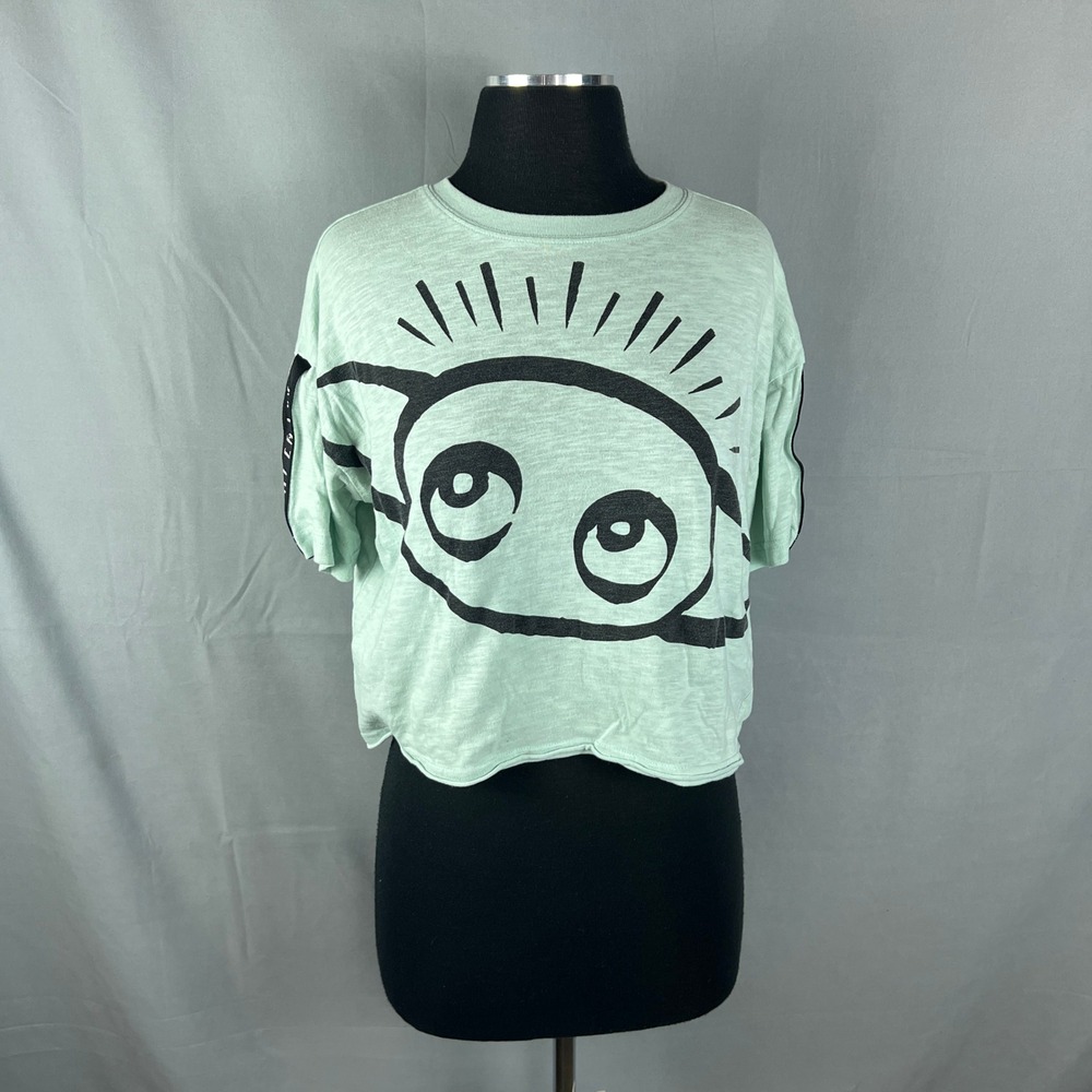 Star Wars Cropped T Shirt Womens S Mint Green Grogu The Child Graphic Crew Neck